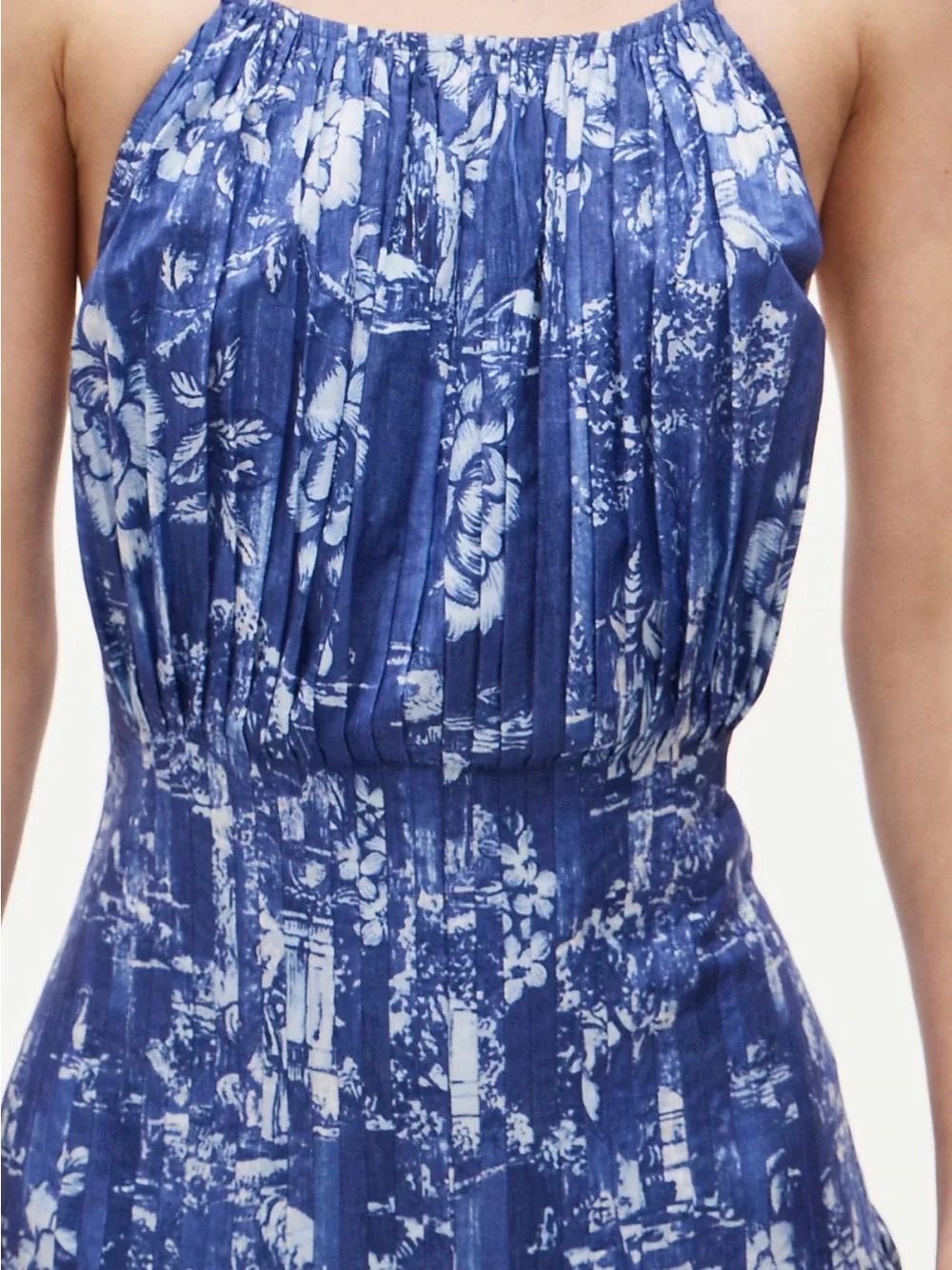 J.Crew Women’s Maxi Dress Open Back Halter Cotton Poplin Blue White Medium M NEW